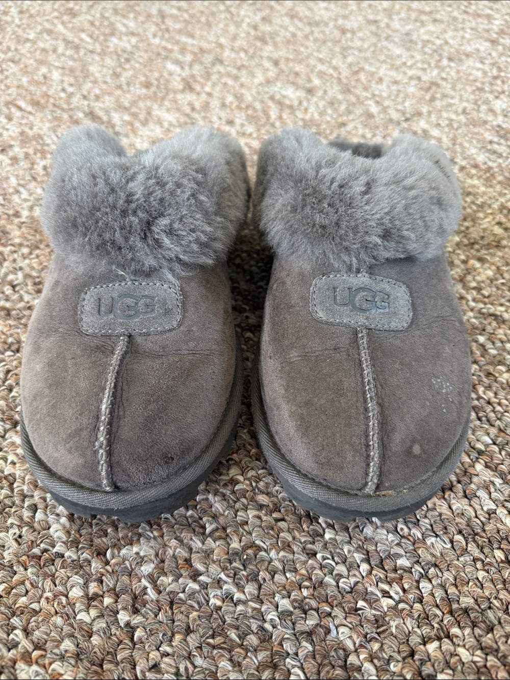 UGG Kids Grey Suede Shearling Clog Slippers